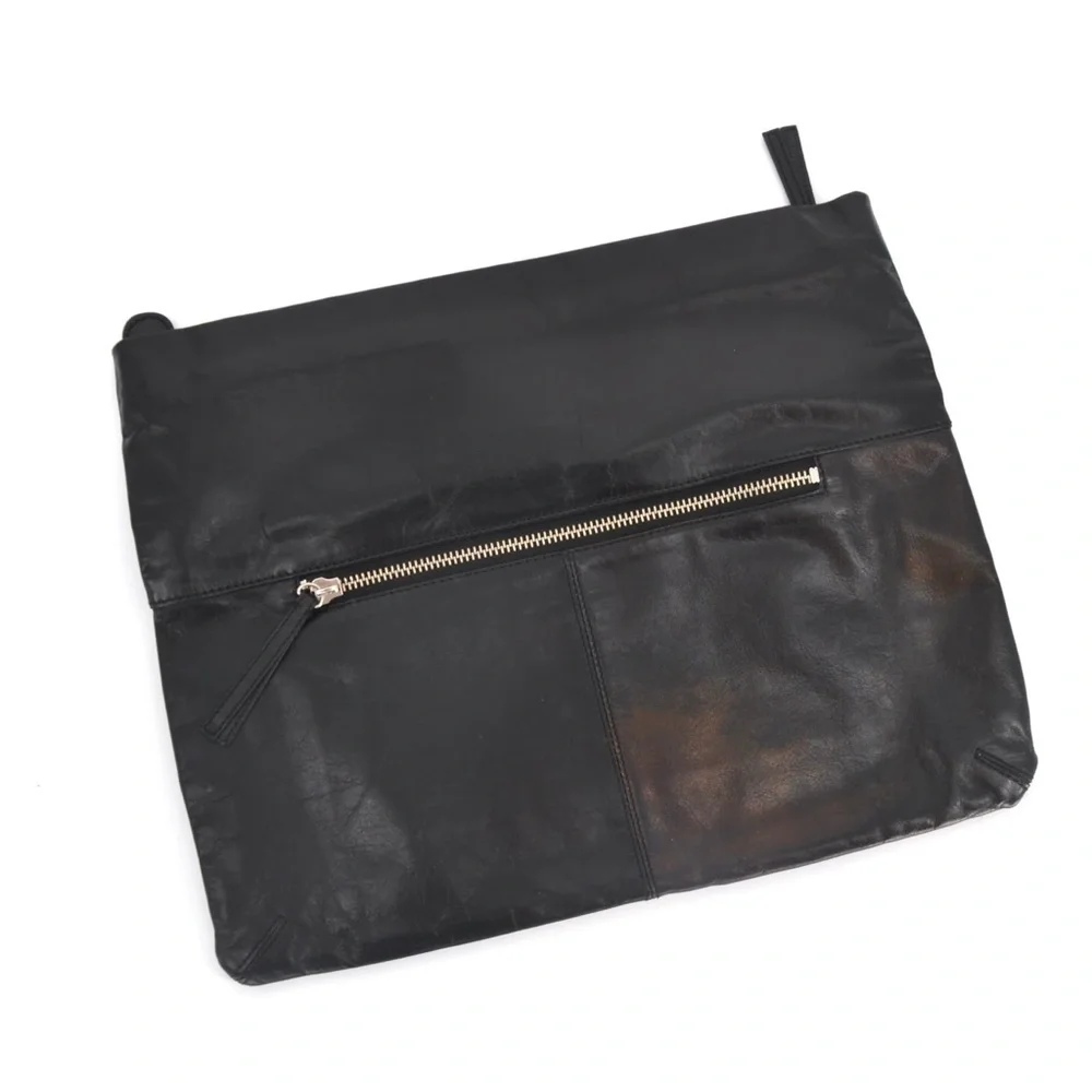 Club Monaco Leather Envelope Folded Clutch Top Zip Black